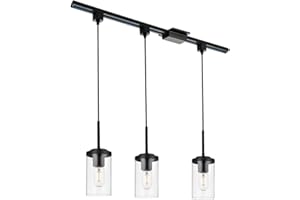 BONLICHT 3 Pack Track Lighting Pendant Black Dining Room Chandelier with H Type Track Lighting Rail and Floating Canopy Connector, Industrial Kitchen Track Ceiling Light Fixtures Hanging Pendant Lamp