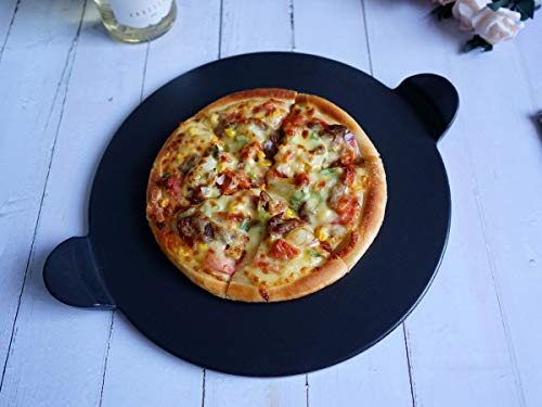 waykea 13” Ceramic Glazed Pizza Stone for Oven Grill or BBQ | Premium Bread Baking Stone Cordierite Pizza Grilling Stone, Black, Round with Handles