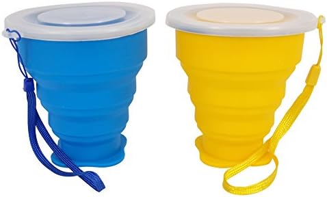 Travel Collapsible Cup | 2pcs Foldable Tumbler Colorful Premium Silicone Nontoxic Stain Proof 8.1oz Capacity | Folding Drink Holder Suitable for Camping Outdoor Traveling | Blue Yellow | 785.2