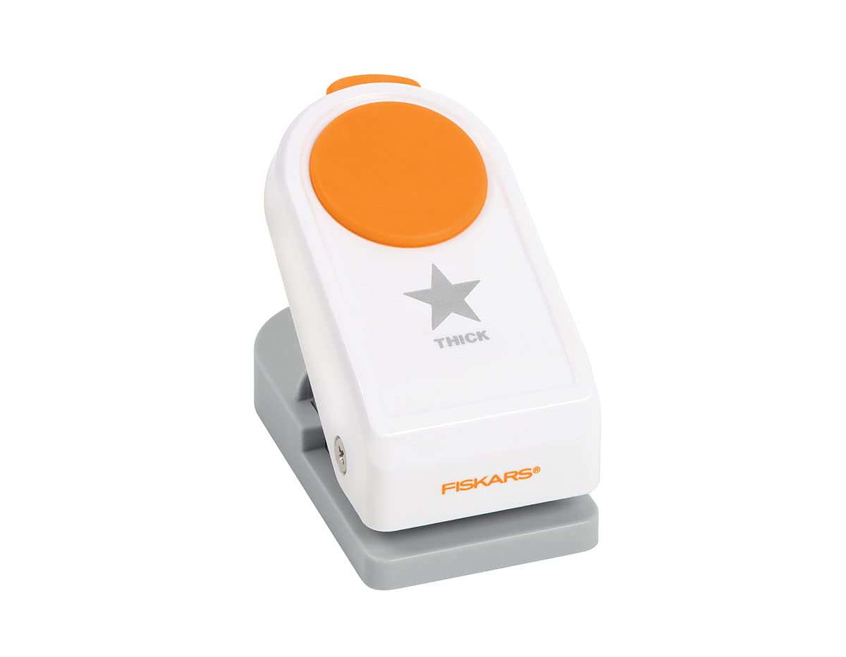 Fiskars Power Punch M - Star, Ø 2.5 cm, For Left- and Right-handed Use, Steel/Plastic, White/Orange, 1020488