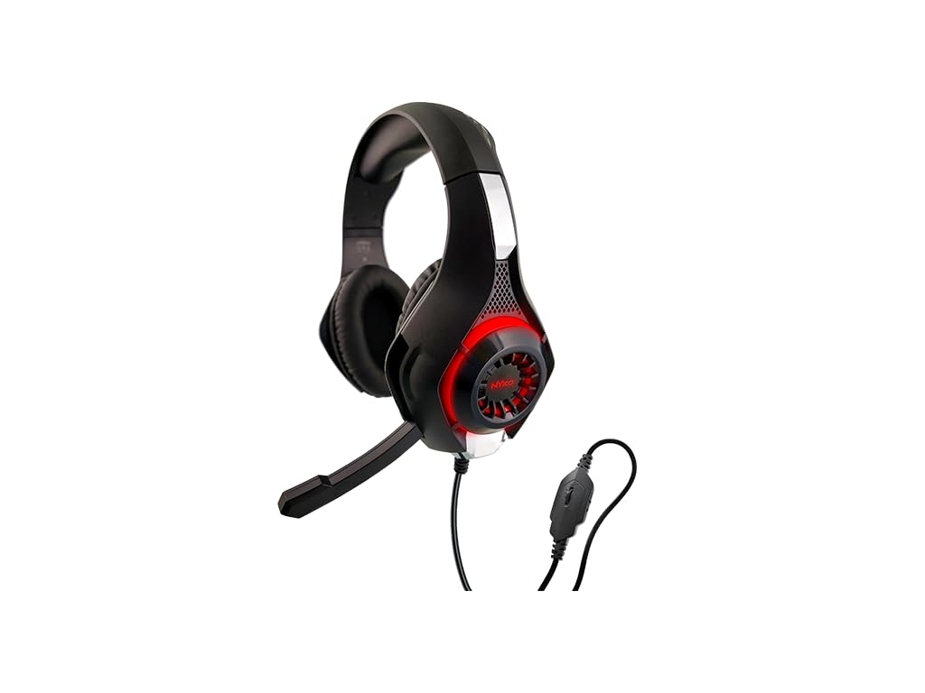Nyko Core Universal Stereo Gaming Headset w/Retractable Microphone, Red LEDs & Soft Ear Cushions - Perfect for PS5, PS4, Xbox, PC & Nintendo Switch Gaming!