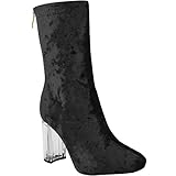 Fashion Thirsty Womens Ankle Boots Clear Perspex Block High Heels Velvet Party Fashion Shoes Size
