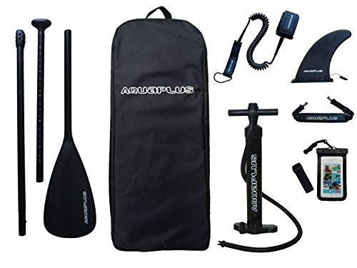 Aqua Plus 10'x32"x6" Inflatable SUP for All Skill Levels with Stand Up Paddle Board, Adjustable Paddle, Double Action Pump, Journey ISUP Travel Backpack, Leash, TPU Waterproof Bag, Shoulder Strap