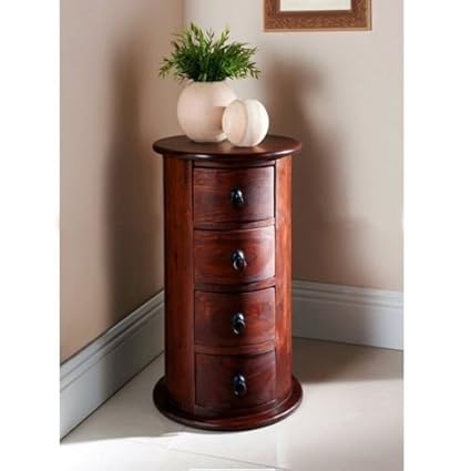 Credenza Rich Walnut Solid Wooden Dressers and Chests of Drawers for Bedroom Round Shape - 4 Drawers and Storage