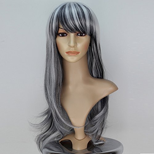 Miss U Hair Women Fashion Long Wavy Black Silvery White Strands Party Cosplay Wig - Image 2