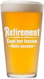 Retirement Gift Beer Glass for Men, Goodbye Tension, Hello Pension Etched 16 oz Pint Glass - PG16