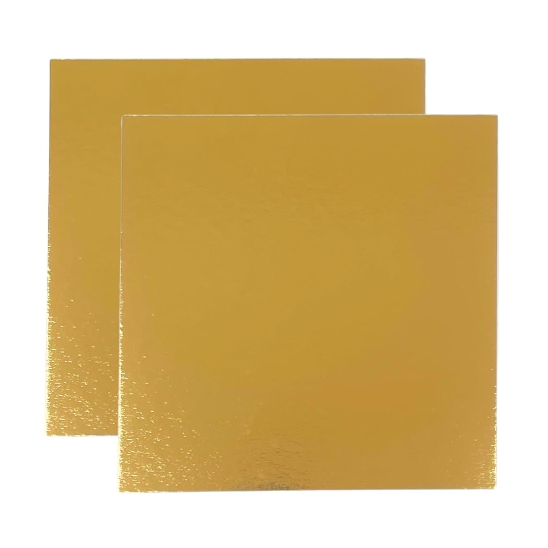 Cake Boards 10" (9.84 x 9.84 inches) - Decorative Square Cardboard Pastry Base - 1 mm Thick - Double Sided Gold - 10 Pack