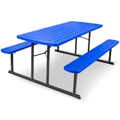 OEF Furnishings Heavy Duty Blow Molded Folding Picnic Table - Blue, Black Fram