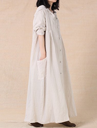 Mordenmiss Women's Long Sleeve Hooded Frog Button Coat with Two Pockets Style 1 L Apricot - Thumbnail 2