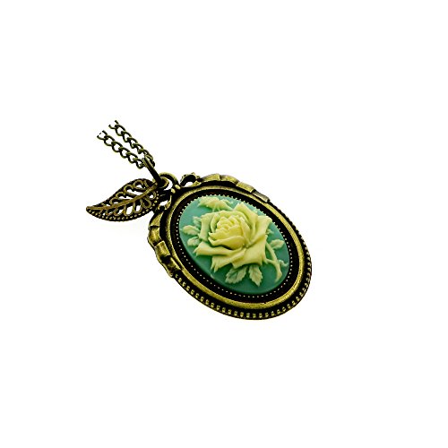 Vintage Style Antiqued Bronze White Rose Blue Cameo Flower Antiqued Necklace for Women 27''