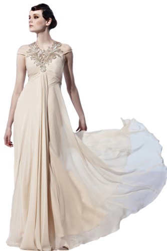 BPSFStudios Apricot V-Neck Floor Length Evening Gown - M