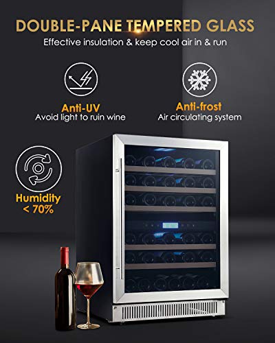 Amaste-Wine-Fridge-51-Bottle-Dual-Zone-Wine-Cooler-24-Bulit-in-or-Freestanding-Wine-Refrigerator-with-Double-Pane-Anti-UV-RaysAnti-frost-Tempered-Glass-Door-Quiet-Compressor-Wooden-Shelves-Blue-LED-Li