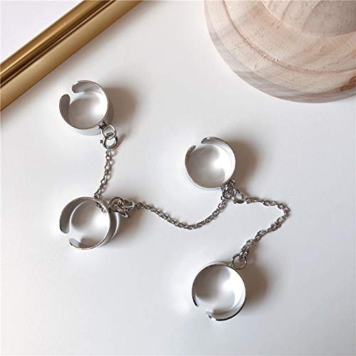 H.D.S.N. Punk Multi Layer Chain Finger Rings Adjustable Stackable Vintage Silver Punk Statement Ring for Women Girls