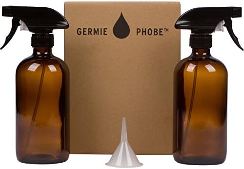 16oz Amber Glass Spray Bottle 2 Pack with Mist and Stream Sprayer and BONUS Funnel and Recipe Card