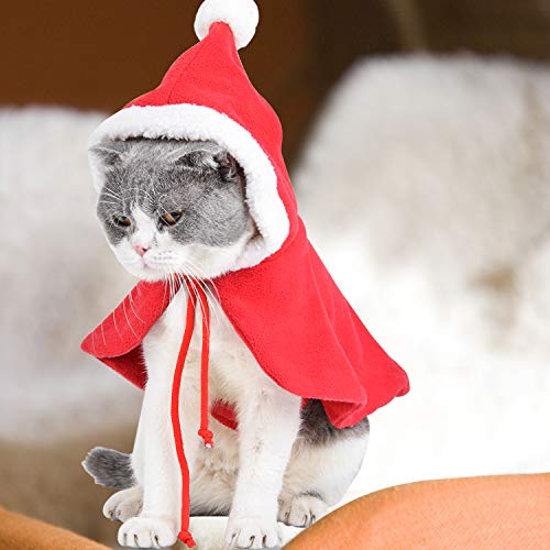 Legendog Cat Costume Pet Christmas Costume Red Velvet Pet Cape Cat Cloak with Christmas Hat Cat Apparel for Cats and Small Dogs