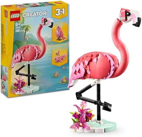 Creator 3 en 1 Fauna Salvaje: Flamenco Rosa de Juguete - Transformable en Cacatúa o Ajolote - Juego con Figuras Articuladas de Animales - Regalo de Cumpleaños para Niñas y Niños de 8+ Años 31170