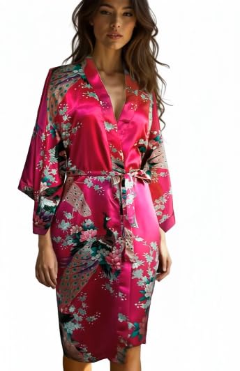 CCcollections Kimono 16 Colours Peacock Premium Dressing Gown Fuschia, Pink Fuschia, 8 - 16 UK adult