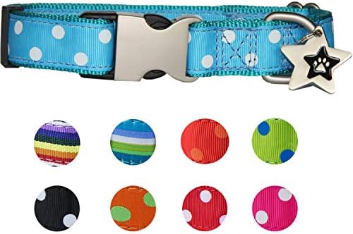 Cute Dog Collar for Small Dogs | Small Dog Collar with Metal Buckle - Free Dog ID Tag to engrave | Pink, Red, Spots for Girls & Boys | Soft Nylon Dog Ribbon Collar - Adjustable Size | Paw Dog Collar