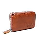 Credit Card Wallet,YOUNA Rfid Blocking Genuine Leather Credit Card Wallet for Women With ID Window Coffee