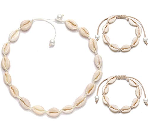 ATIMIGO Cowrie Shell Choker Necklace Handmade Hawaii Sea Shell Anklet Bracelet Beach Jewelry for Women Girls