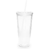 Simple Green Solutions - Acrylic Double Wall Reusable Cups with Lids and Straws for Cold Drinks, Insulated Plastic Tumblers with Lids and Straw, 20 oz Capacity, Clear