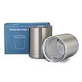 Lowball Stainless Steel Cups with Lids by Avito for Coffee Beer or Mixed Drinks - Set of Two 12 oz - Double Walled and Vacuum Sealed - BPA Free - Best Value