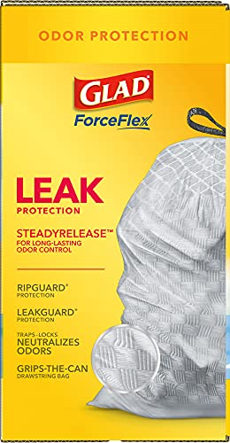 GLAD TALL KITCHEN DRAWSTRING TRASH BAGS – ODORSHIELD 13 GALLON WHITE TRASH BAG, FEBREZE FRESH CLEAN, 110 COUNT
