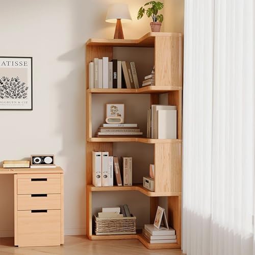 KINTOP Librero Esquinero de Pino Macizo, Estantería Angular para Sala y Recámara - Mueble Organizador para Libros, Plantas y Decoración, Diseño Minimalista(40 * 40 * 130cm)