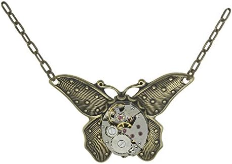 Handcrafted Brass-tone Dot Butterfly Steampunk Clockwork Vintage Victorian Style Pendant Necklace