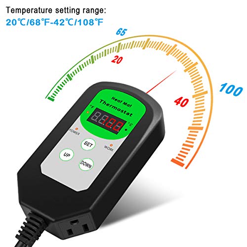 BoHoFarm Heat Mat Thermostat Controller Digital Heating Mat Thermostat for Reptile/Germination/Rooting 68-108℉