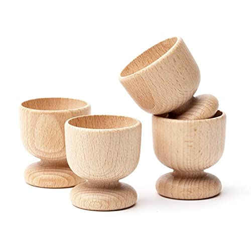 Wooden World – 4 x Wooden Egg Cups – Set of 4 Egg Holder Made of Natural Beech Wood Craft Art Easter Accessories