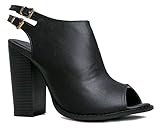 Peep Toe Bootie -Stacked high Heel - Open Toe Ankle Boot Cutout Ankle Strap