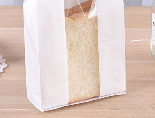 Pack of 30 Paper Bread Loaf Bag Kraft Food Packaging Storage Bakery Bag with Front Window, Label Seal sticker included (White, 12.2''x4.7''x3.54'') - Thumbnail 4