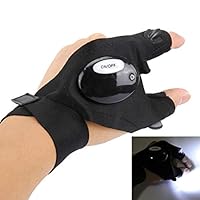 Ytuomzi Fingerless LED Flashlight Gloves Outdoor Night Fishing Glove with 2 LED Lights Rescue Tools,Waterproof Led Two Fingers Glove Lights for Night Activities - Black (Left)