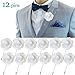 JLIKA Lapel Flower Pin Rose for Wedding Boutonniere Stick - Set of 12 PINS (White)