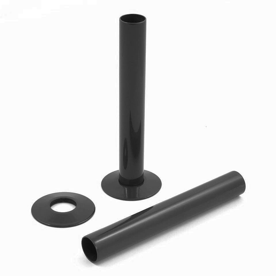 Radiator Pipe Covers – 18mm x 130mm Pipe Collars & Shroud Kit, Matching Finish Pipe Sleeves for Valves and Radiators, Decorative Sleeve Covers, Pair (Black)