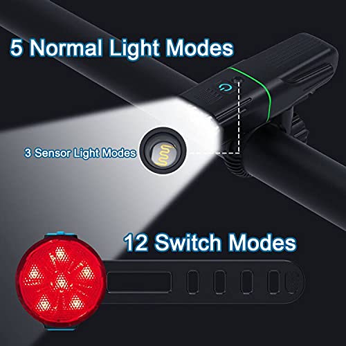 Bike Lights Set USB Rechargeable,cshare 1200 Lumen Super Bright Dual LED Bike Headlight with Taillight, 20 Light Modes,Waterproof Bicycle Lights Front and Back for Men Women Kids Road Mountain Cycling