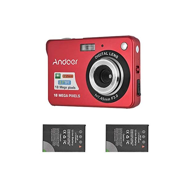 Andoer Digital Camera Cheap with 1pcs Rechargeable Batteries 1080P 48M HD 8X Digital Zoom Anti-shake 2.7inch LCD Screen Compact Digital Camera for Kids Children Teenagers Beginners Holiday Photography