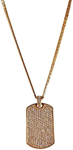 J shine Men Iced Out Hip-hop Gold Tone Stainless Steel Mini Dog Tag Pendant Necklace &amp; Chain 28" GN733