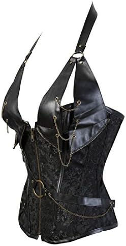 True Meaning Fashionable Women's Steampunk Steel Boned Corset Bustier PU Leather Halter Cincher Shaper Black4XL/Natural waist:36-37inch