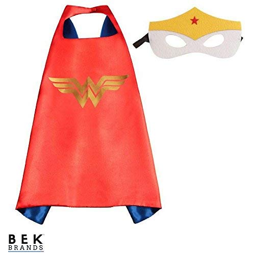 Bek Brands DC Comics Wonder Woman Superhero Cape and Mask Set | Dress up Satin Cape and Felt Mask, Costume for Kids Party
