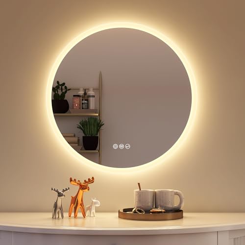 STARLEAD 60cm Runder-Badspiegel-mit-Beleuchtung, Bluetooth, Dimmbar, 3 Farbtemperatur, Entfoggen, Speicherfunktion, HD Hartglas, IP44 Wasserdicht