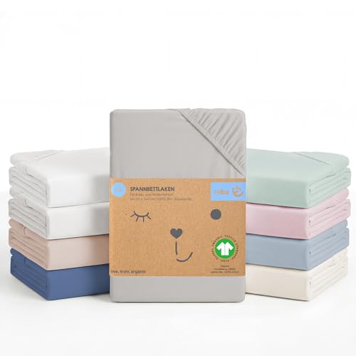 roba Lil Planet Fitted Sheet for Baby Bed 60 x 120 cm to 70 x 140 cm - Single Jersey - 100% Organic Cotton - Oeko-TEX® and GOTS Certified- Silver Grey