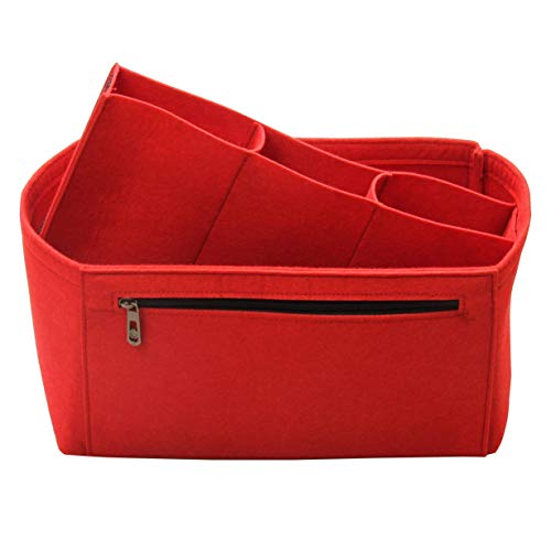 [Fits Neverfull MM/Speedy 30, Red] Felt Organizer (with Detachable Middle Compartments), Bag in Bag, Wool Purse Insert, Customized Tote Organize, Cosmetic Makeup Diaper Handbag - Thumbnail 2