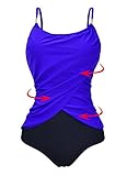Zando Womens Vintage Frilly One Piece Swimsuit Tummy Control Swimwear Swimsuits Color Splicing Plus Size Bathing Suits
