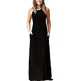 AIKEN Women's Black Maxi Dresses Sleeveless Summer Long Maxi Dresses with Pockets