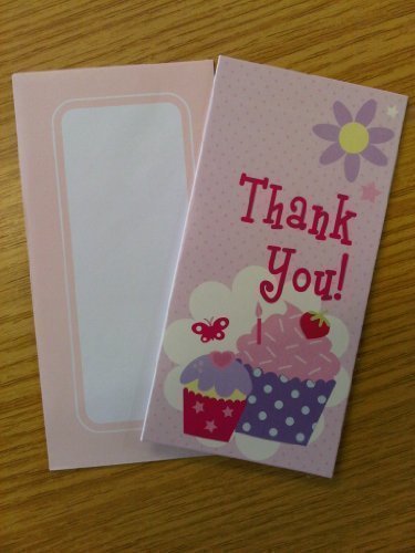 16 x Girls Cupcake Cake Design Party Thank You Cards
