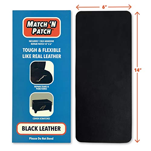 MATCH 'N PATCH Realistic Leather Repair Patch - Durable, Easy-to-Apply, Professional Grade, Versatile, Designed in North Carolina for Furniture Restoration, Home Decor & DIY - Black, 14 inch x 6 inch