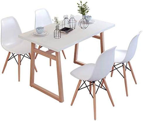 Joolihome Rectangular Dining Table and Set of 4 Dining Chairs for Office Lounge Dining Kitchen (white table+ white chair)