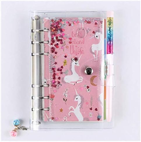 Transparent Clear PVC Loose Leaf Cherry Blossom Printing Notebook Binder Planner Agenda Journal Diary Notepad (A5, with Pen Pink Unicorn)